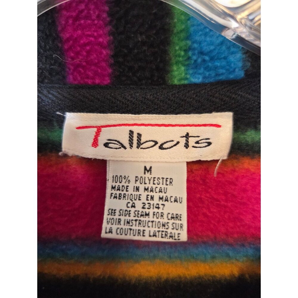 Talbots Womens Fleece Jacket Striped Button-Front Multicolor Classic Cozy - Picture 2 of 7